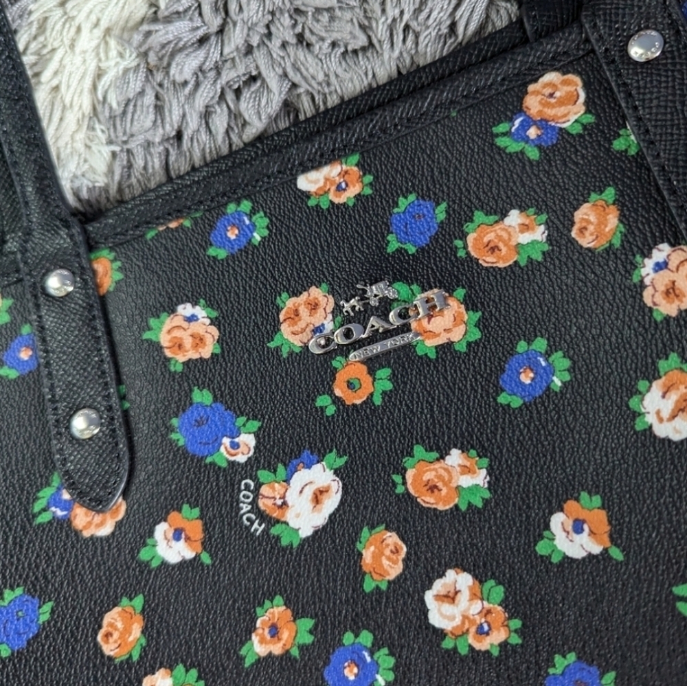 Coach Black Floral Tote with Multicolor Bloom Print - Picture 9 of 13
